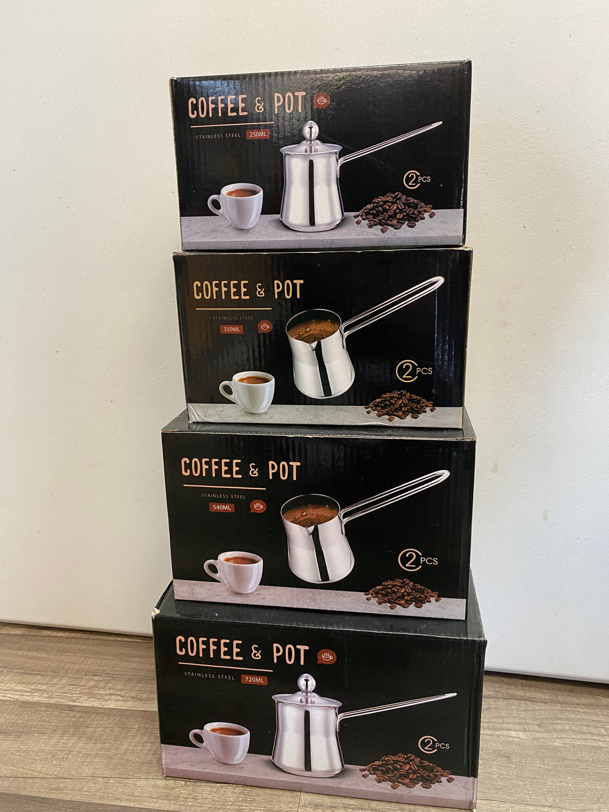 Stainless Steel Turkish Coffee Pot with Lid — Five Sizes