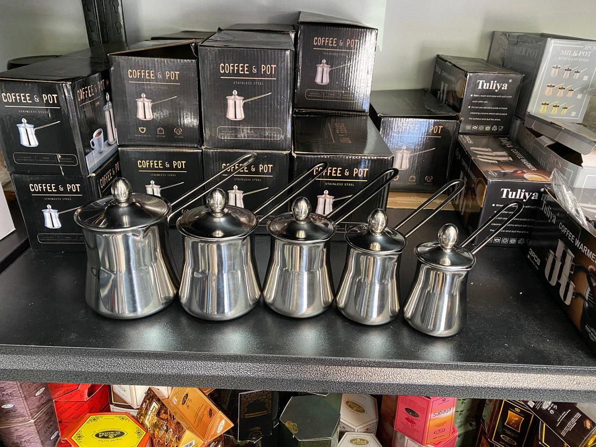 Stainless Steel Turkish Coffee Pot with Lid — Five Sizes