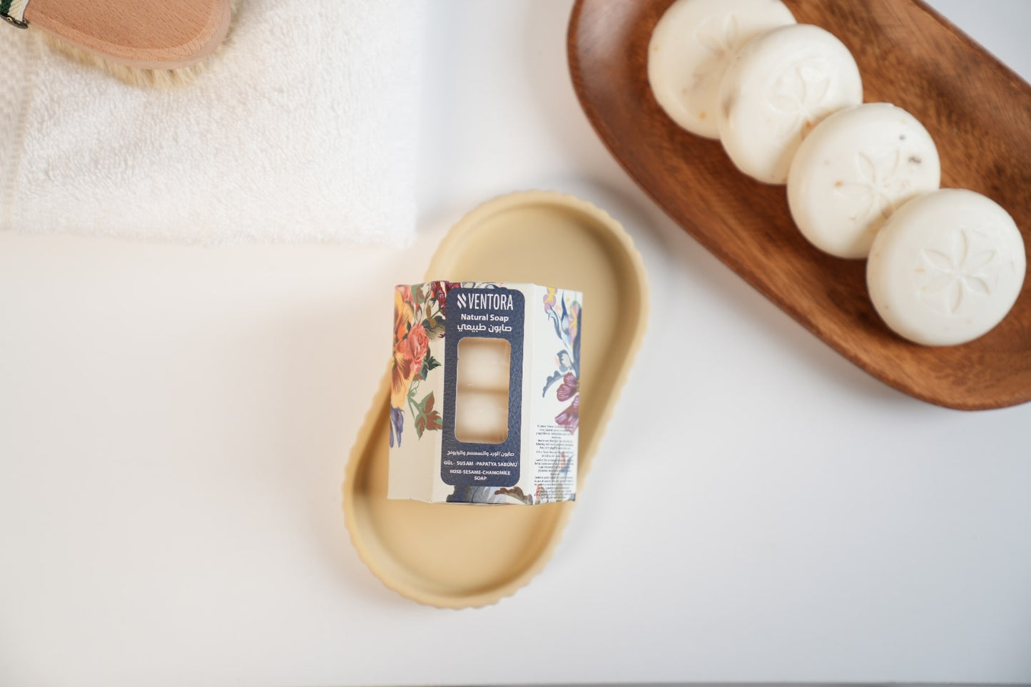 VENTORA Rose-Sesame-Chamomile Soap - Triple Botanical Calming Bar