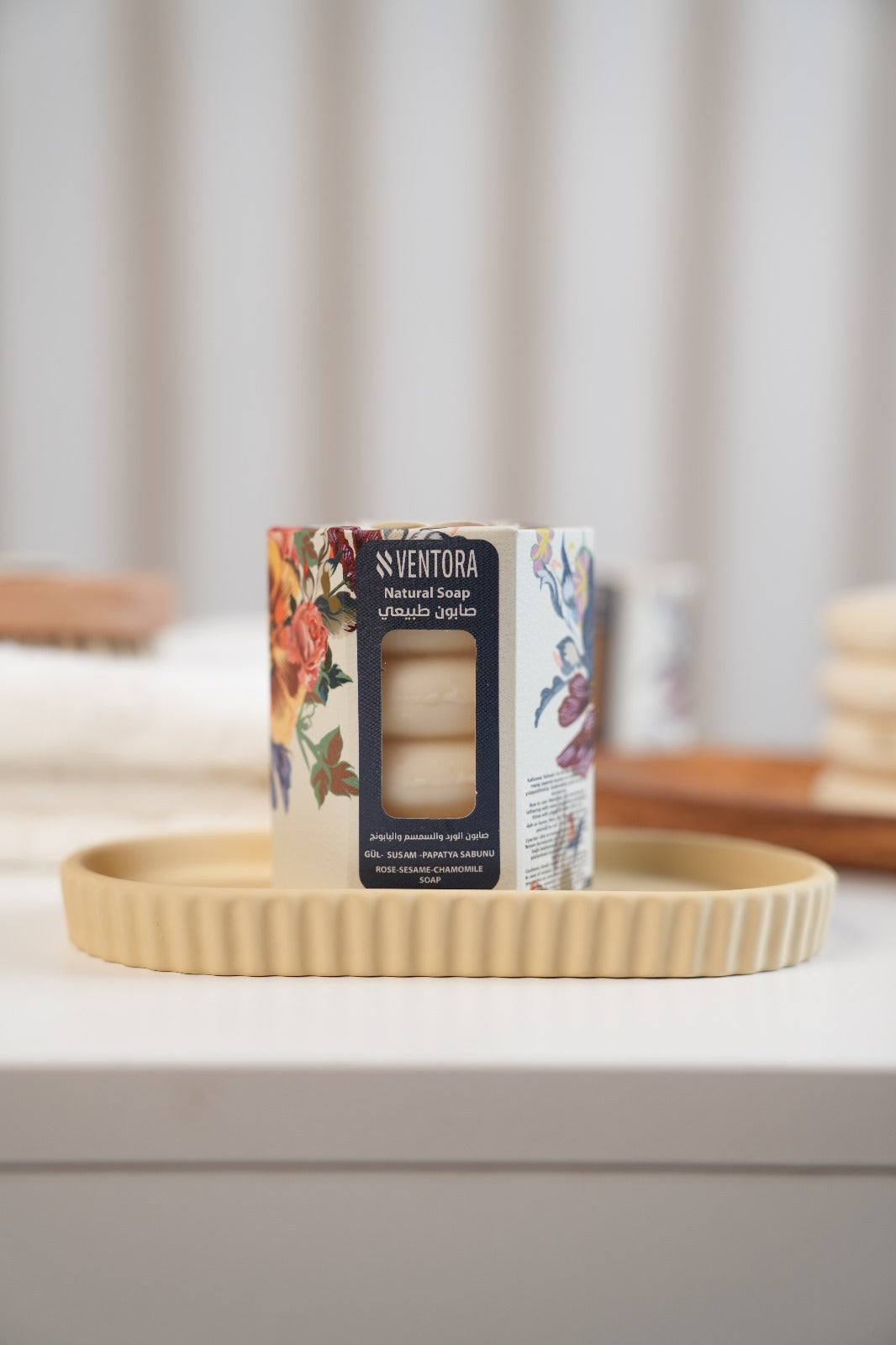 VENTORA Rose-Sesame-Chamomile Soap - Triple Botanical Calming Bar