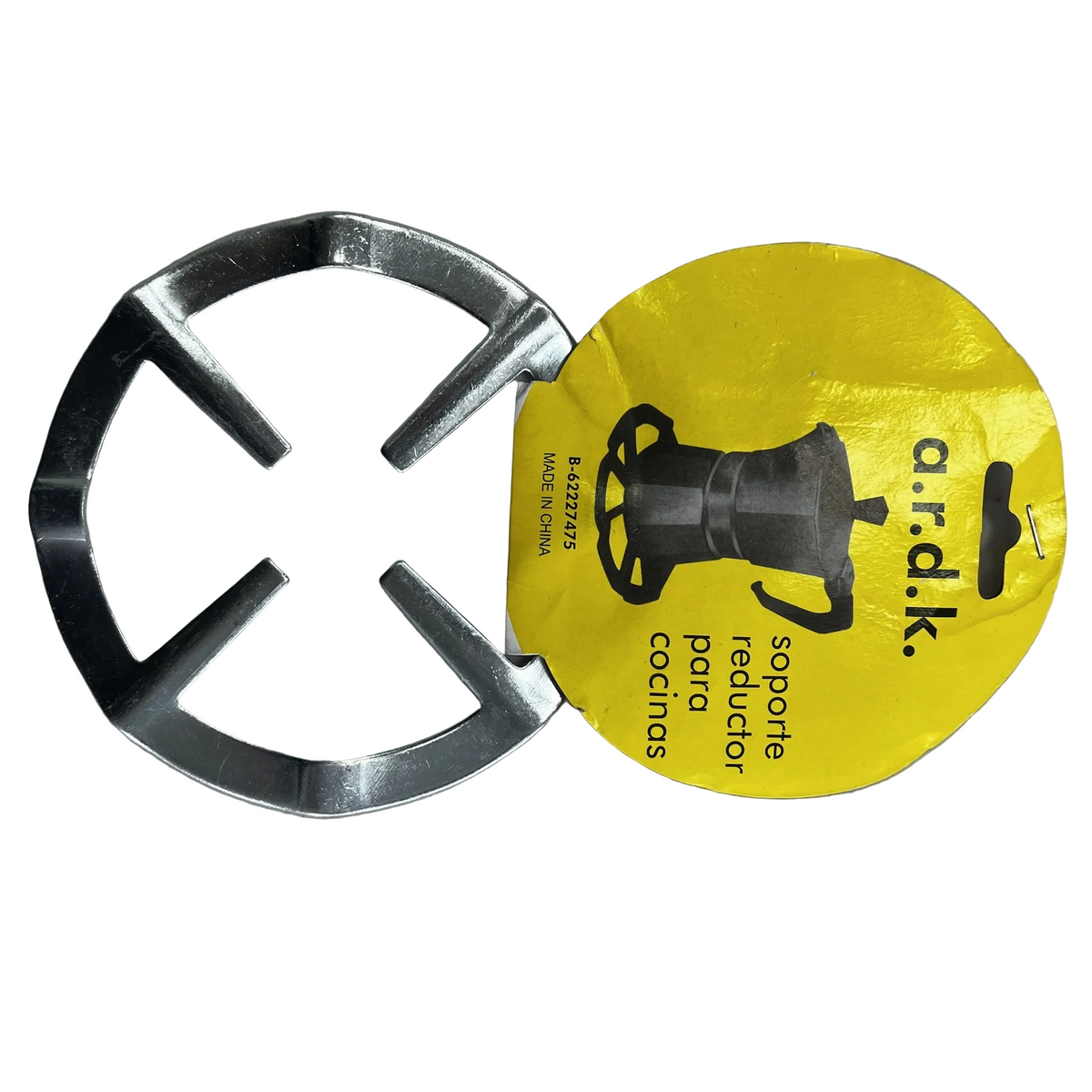 a.r.d.k. steel gas stove reducer ring with yellow label card, white background
